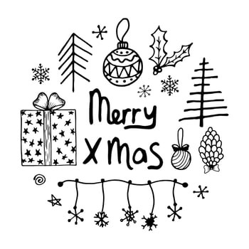 Vector Christmas doodle elements. Simple hand drawn winter illustrations. Christmas card, Happy New Year