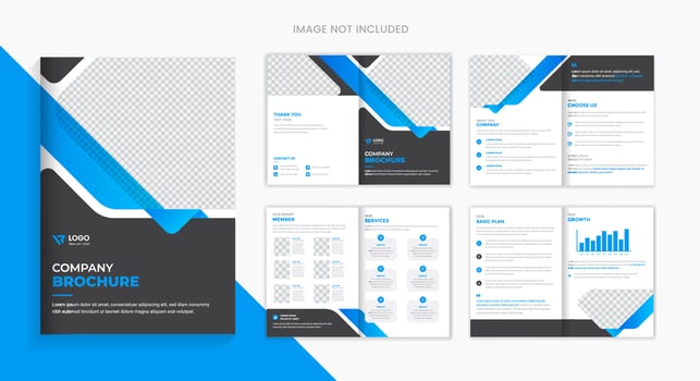 Blue Corporate brochure design template, 8 page business brochure layout vector