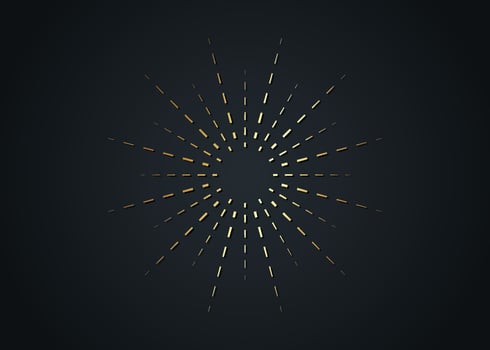 Sun logo gold icon concept of sunburst sign, golden radial rays, filled luxury shiny orange symbol, concept of solar eclipse, gold frame border vector isolated on black background
