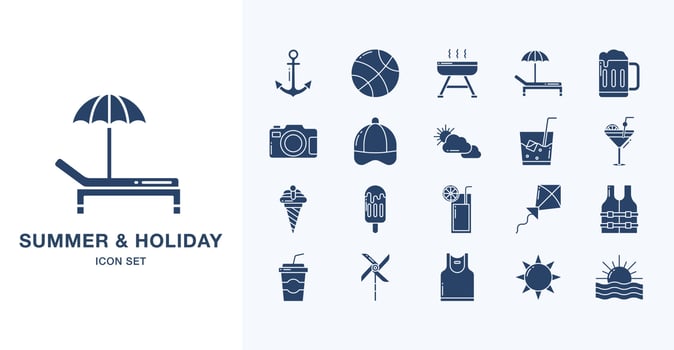 Summer and Holiday solid icon set vector