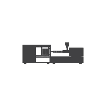 Vector diagram of an electric or hydraulic injection molding machine for plastic and polymer processing.