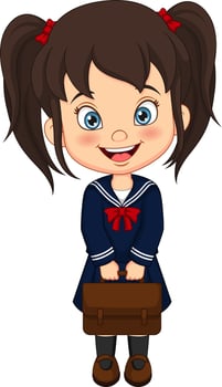 Cute japanese school girl holding a bag vector