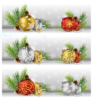 Christmas background with pine cone, ball and fir vector