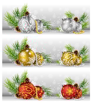 Christmas background with pine cone, ball and fir vector