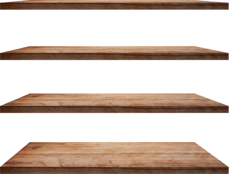 collection of wooden shelves on an isolated white background, Objects with Clipping Paths for design work png