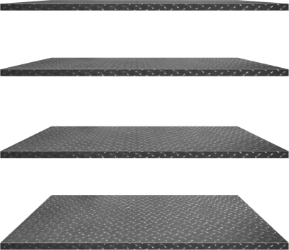 collection of steel diamond plate shelves on an isolated white background, Objects with Clipping Paths for design work png