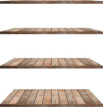 collection of wooden shelves on an isolated white background, Objects with Clipping Paths for design work png