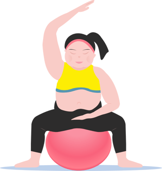 Fat women cardio ball exercises and fitness training. Concept for weight loss of fat burning png
