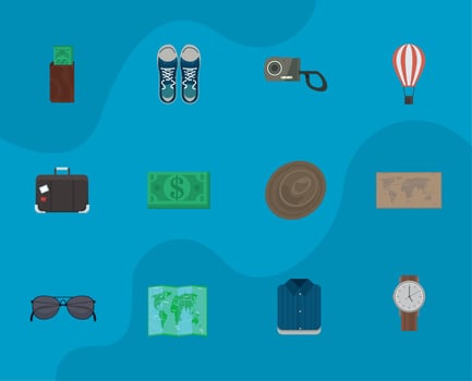 twelve travel vacations icons vector
