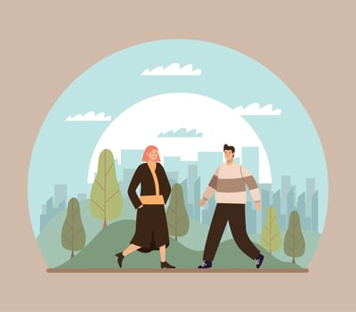 couple walking in the camp vector