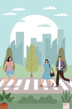 three persons in crosswalk vector