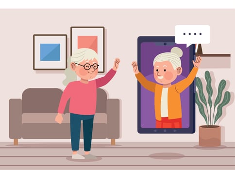 old women couple in smartphone vector
