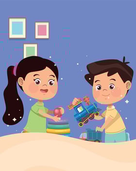 kids couple playing and toys vector