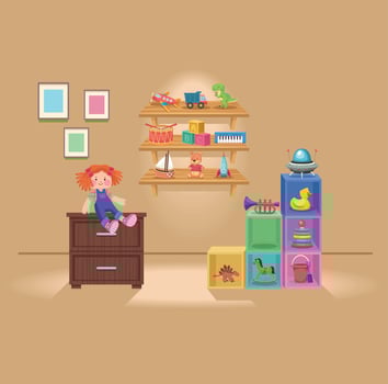 kids toys playroom scene vector