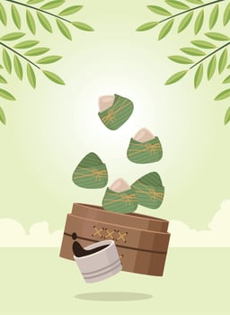 zongzi in wooden basket vector