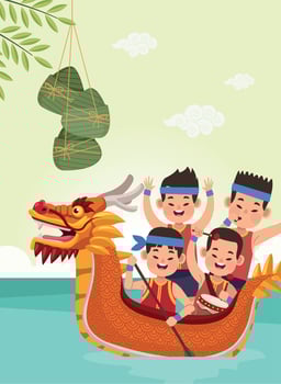 persons in dragon boat vector