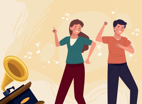 couple dancing with gramophone vector