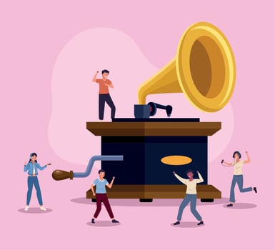 people dancing with gramophone vector