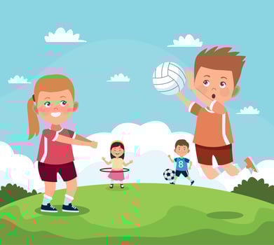 four kids practicing activities vector