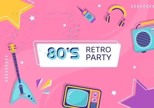 80s Party Background Template Flat Cartoon Vector Illustration
