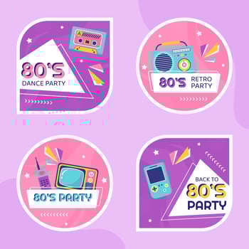 80s Party Label Template Flat Cartoon Background Vector Illustration