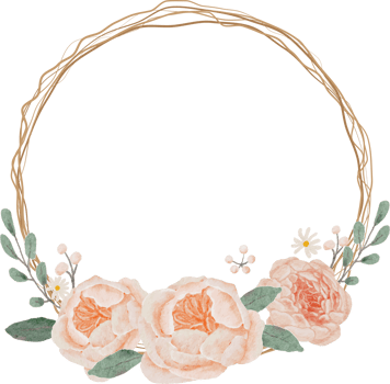watercolor blooming english orange peach rose branch with dry twig flower bouquet wreath round frame png
