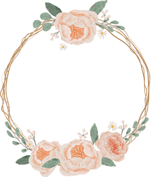 watercolor blooming english orange peach rose branch with dry twig flower bouquet wreath round frame png
