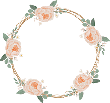 watercolor blooming english orange peach rose branch with dry twig flower bouquet wreath round frame png