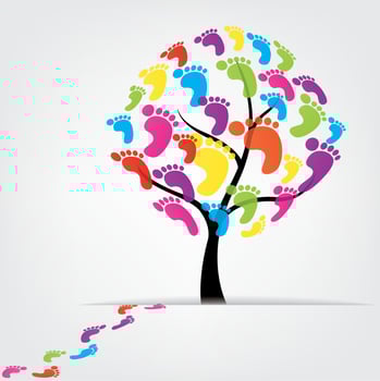 vector tree, foot, paw print isolated