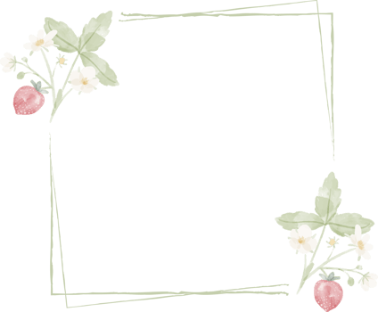 minimal watercolor hand drawn wild strawberry wreath frame png