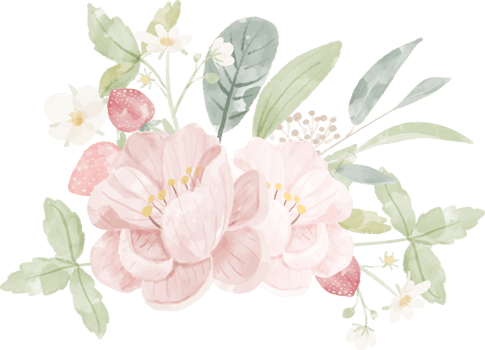 watercolor pink peony and wild strawberry bouquet png