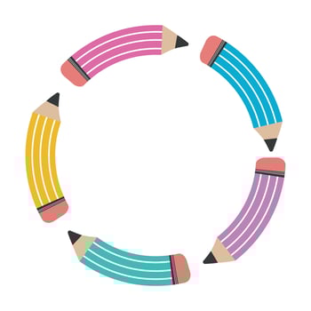 Round pencil frame, color vector isolated illustration