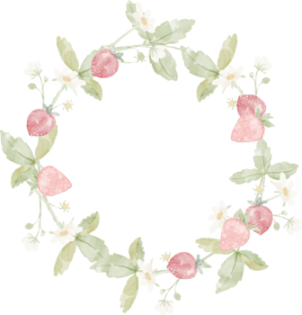 watercolor wild strawberry branch flower round wreath frame png