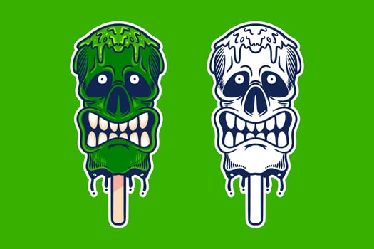 angry green skull ice cream mascot vector illustration cartoon style