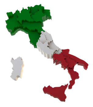 Italy map a 3d render isolated with colors flags of italian regions png