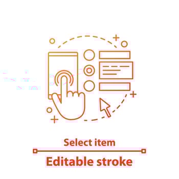 Select items concept icon. Submit order. Online shopping idea thin line illustration. Digital purchase. Place order. Payment options. Vector isolated outline drawing. Editable stroke