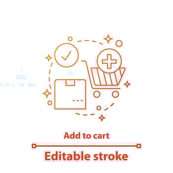 Add to cart concept icon. Online shopping. Digital purchase idea thin line illustration. Select items. Vector isolated outline drawing. Editable stroke