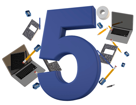 Number 5 fifth grade back to school with accessories for student png