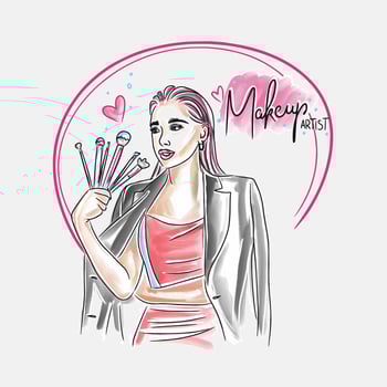 Makeup artist, beauty beauty master, handwritten inscription, girl with brushes in her hands vector