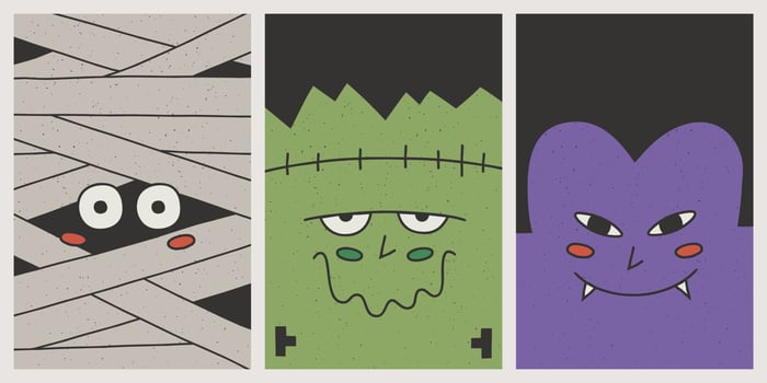 Set of flat handdrawn halloween ghost poster illustration vector