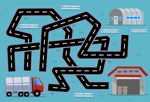 Maze puzzle game for children help cartoon transportation truck find the right path to the warehouse or barrack vector