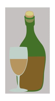Vector isolated illustration of bottle and glass with white wine.
