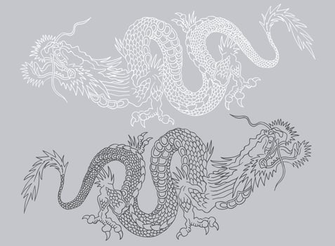 Black and white asian dragons. vector