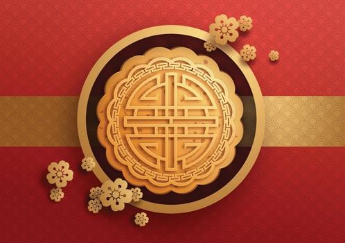 Mid autumn festival greeting card with moon cake on red background vector