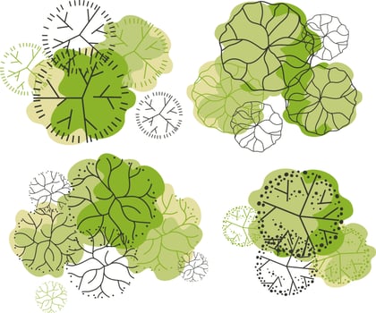 Tree for architectural floor plans. Entourage design. Various trees, bushes, and shrubs, top view for the landscape design plan. vector