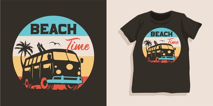Surfing van illustration tshirt design vector