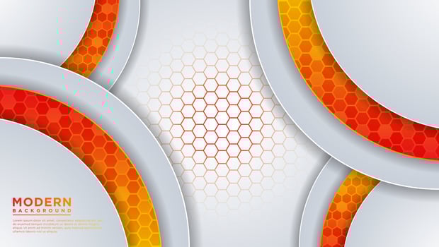 Abstract modern orange hexagon circle background, with blue light colorful 3d effect background vector. vector