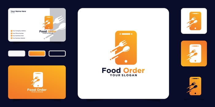 Online food order logo design template and business card inspiration vector