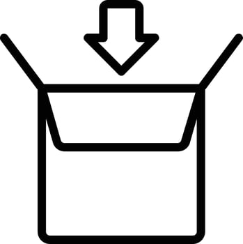 Image of an open package box with an entry arrow as an illustration of the package being packed. vector