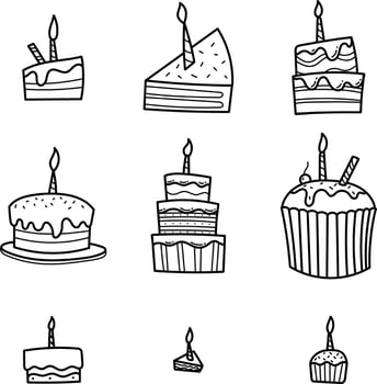 Birthday Cake in Cute Outline Style vector